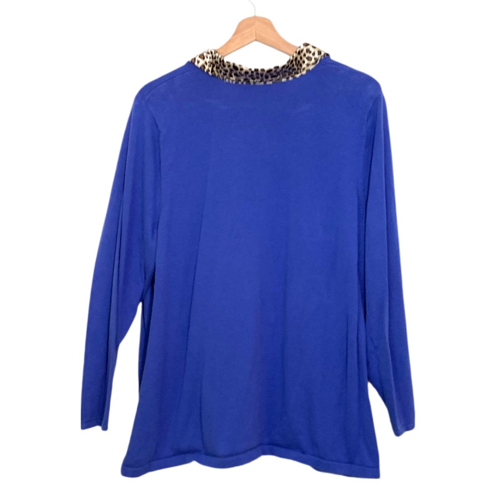 Quacker Factory Royal Blue Leopard Collar Women's Top Size 2X Casual Comfort - Picture 4 of 10